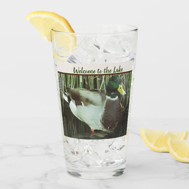 Welcome to the Lake Mallard Duck Photo Male Bird Glass (Front Ice)