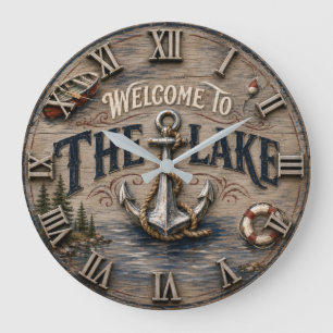 Welcome to the Lake Rustic Anchor Nautical Large Clock