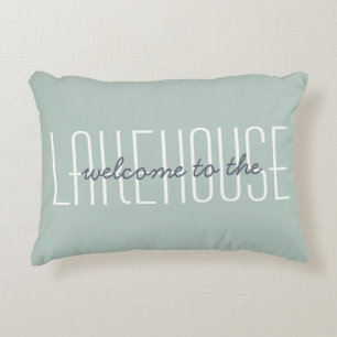Welcome To The Lakehouse Quote Green Home Decor Decorative Cushion