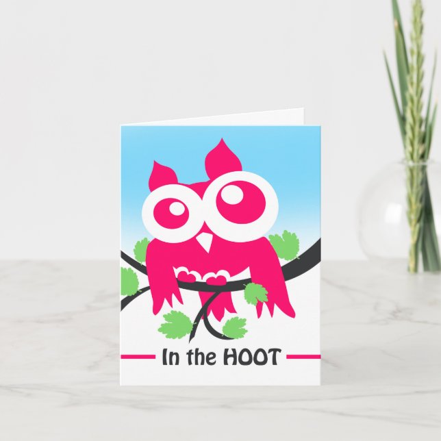 Welcome to the NeighborHOOT, Cute Pink Owl, Pun Card (Front)