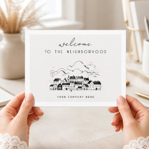 Welcome to the Neighbourhood Black White Village Postcard
