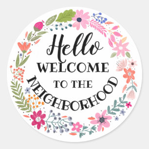 welcome to the neighbourhood new home note card classic round sticker
