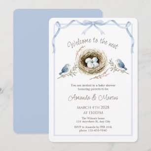 Welcome to the Nest Blue Ribbon Baby Shower Invitation