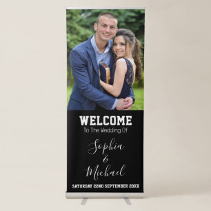 Welcome To The Newlyweds Mr & Mrs Elegant Wedding Retractable Banner