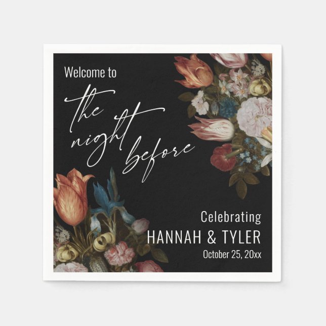 Welcome to The Night Before, Dutch Painted Flowers Napkin (Front)