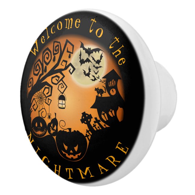 Welcome to the Nightmare Halloween Pumpkin Custom Ceramic Knob (Right)