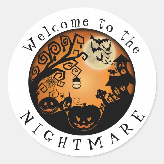 Welcome to the Nightmare Halloween Pumpkin Custom Classic Round Sticker (Front)