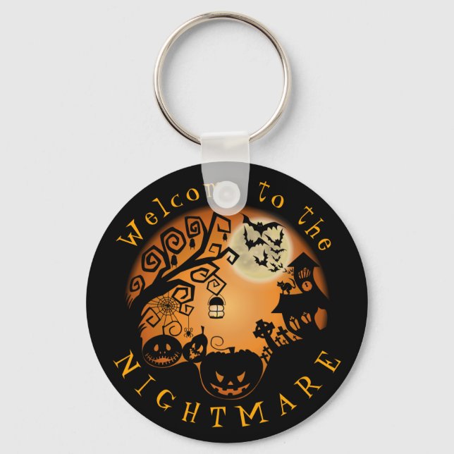 Welcome to the Nightmare Halloween Pumpkin Custom Key Ring (Front)