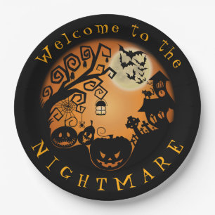 Welcome to the Nightmare Halloween Pumpkin Custom Paper Plate