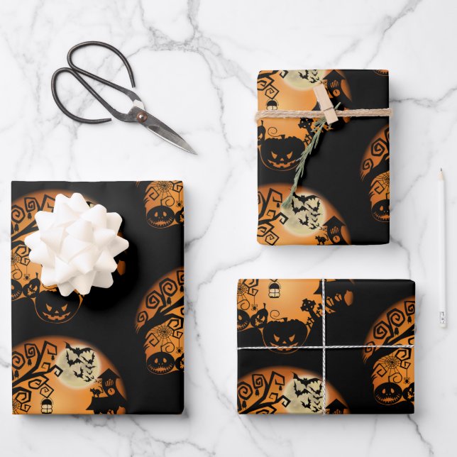 Welcome to the Nightmare Halloween Pumpkin Graphic Wrapping Paper Sheet (Front)