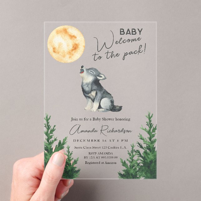 Welcome to the pack! Wolf Baby Shower Acrylic Invitations (Insitu (Handheld))