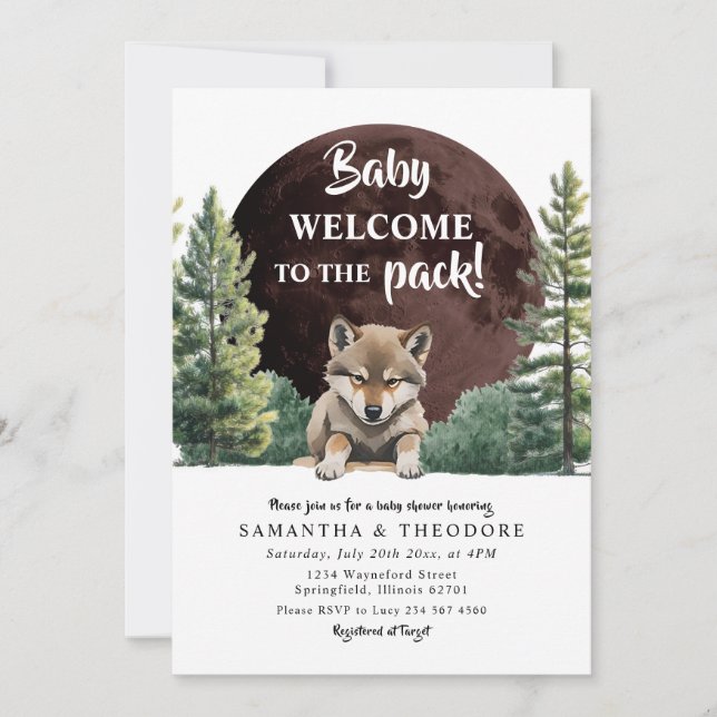 Welcome To The Pack Wolf Forest Boy Baby Shower Invitation (Front)