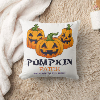 Welcome To The Patch Cute Spooky Pattern Pumpkin Cushion