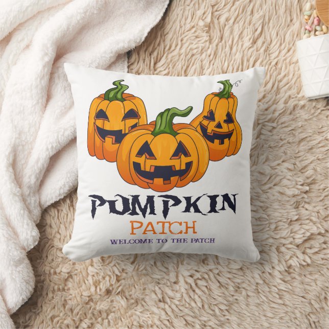 Welcome To The Patch Cute Spooky Pattern Pumpkin Cushion (Blanket)
