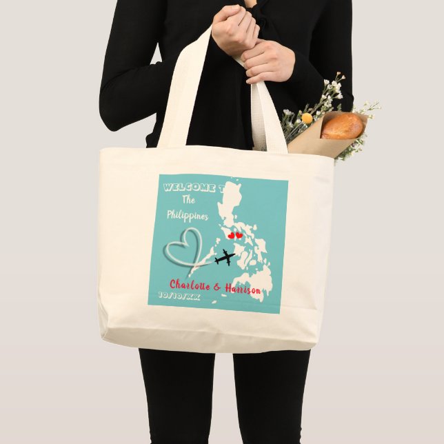 Welcome To  The Philippines Destination Wedding Large Tote Bag (Front (Product))