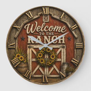 Welcome to the Ranch Rustic Barn Door Farmhouse  Large Clock