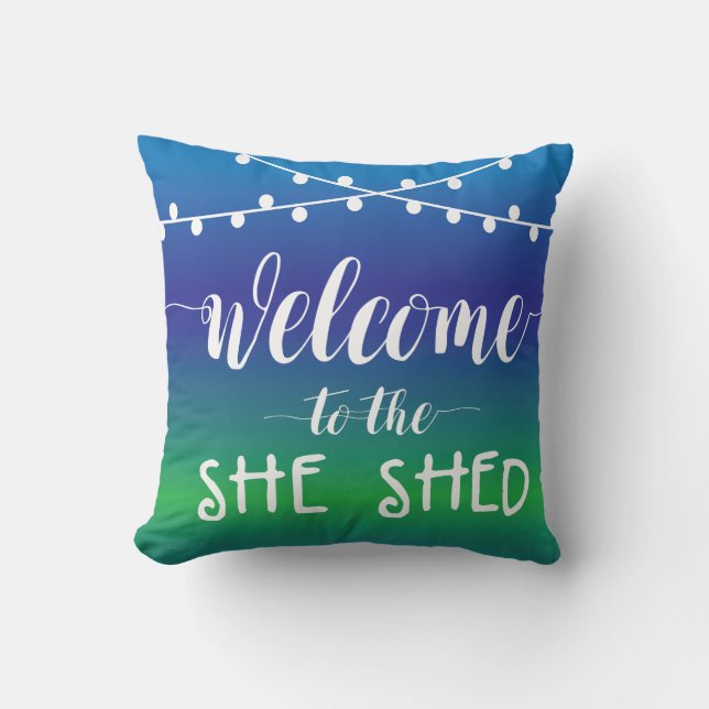 Welcome to the She Shed with string lights Cushion (Front)