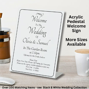 Welcome to the Wedding Black White Infinity Scroll Pedestal Sign