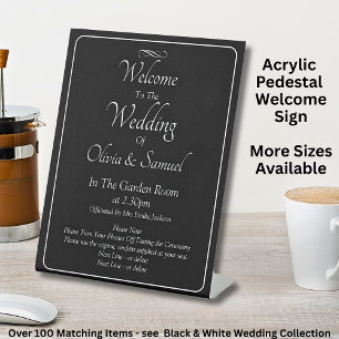 Welcome to the Wedding Black White Infinity Scroll Pedestal Sign