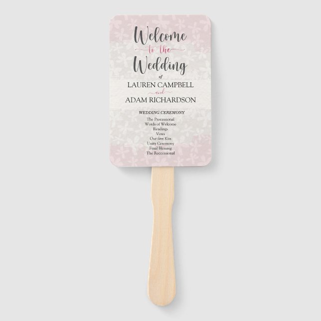 Welcome to the Wedding Blush Pink Watercolor Hand Fan (Front)