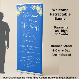 Welcome to the Wedding Cobalt Blue White Roses  Retractable Banner