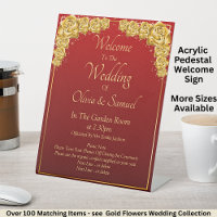 Welcome to the Wedding Gold Roses on Maroon Red