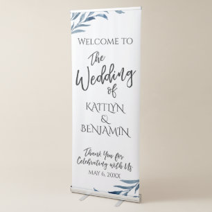 Welcome to The Wedding of Blue Painted Leaves Retractable Banner