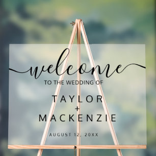 Welcome to the wedding personalised black text acrylic sign