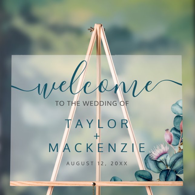 Welcome to the wedding personalised eucalyptus acrylic sign (Neutral)