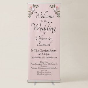 Welcome to the Wedding Pink Roses & Doves Wedding Retractable Banner