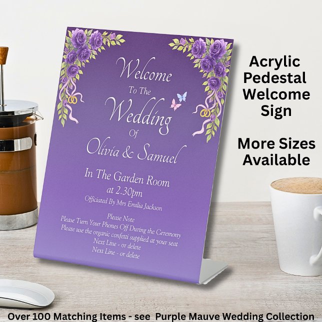 Welcome to the Wedding Purple Mauve Flowers Pedestal Sign (Creator Uploaded)