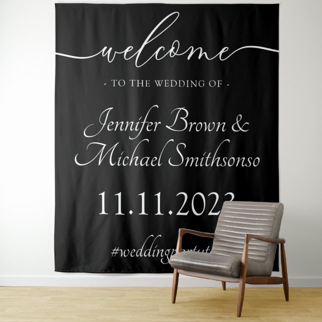 Welcome to the wedding simple minimalist black tapestry (In Situ)