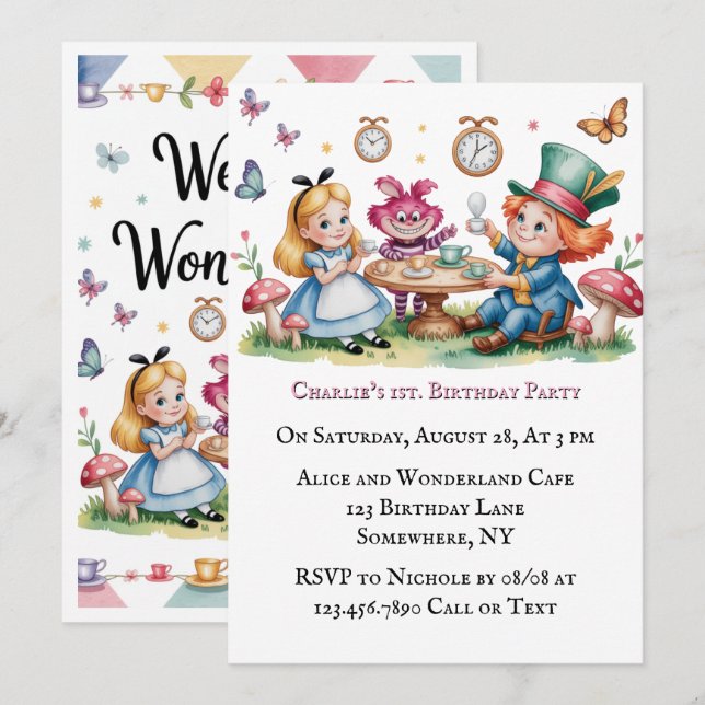 Welcome To The Wonderland 1st Birthday Party Invitation (Front/Back)