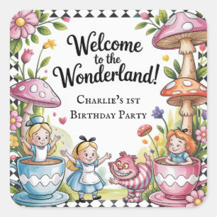 Welcome To The Wonderland 1st Birthday Party Square Sticker
