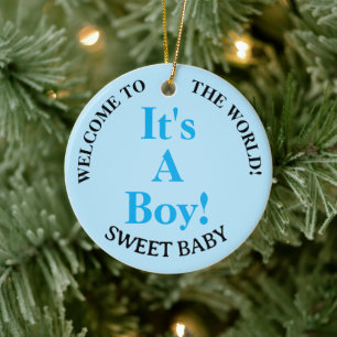 Welcome to the World Baby Boy Blue YEAR Ceramic Tree Decoration