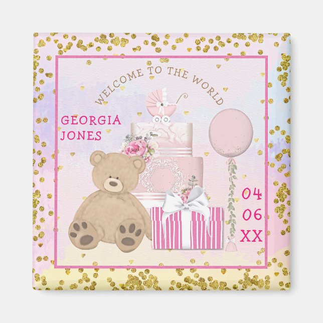 Welcome to the World Baby Girl Name Date Of Birth Magnet (Front)