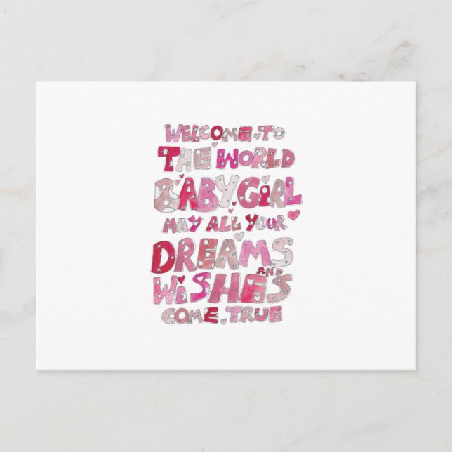 Welcome To The World Baby Girl Postcard (Front)