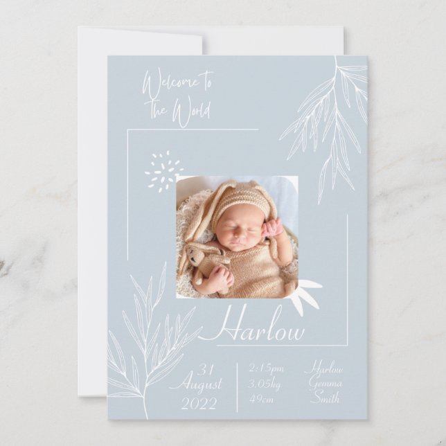 Welcome to the world Birth Announcement Card Blue (Front)