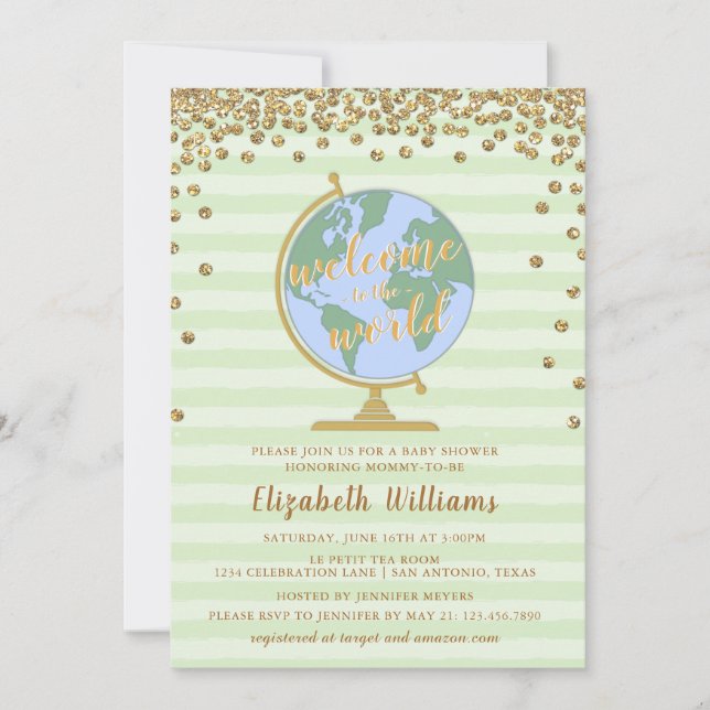Welcome to the World Globe Baby Shower Invitation (Front)