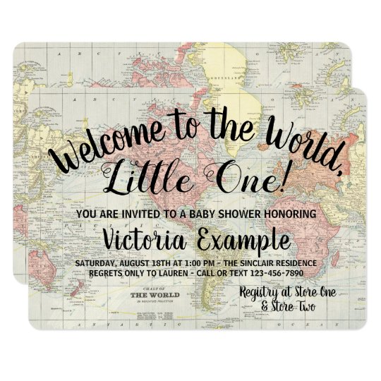 welcome to the world map baby shower invitations