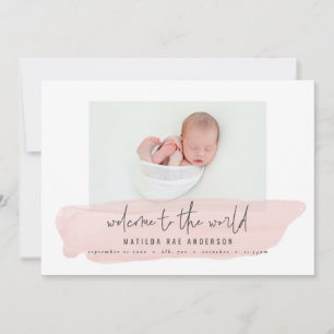 Welcome to the world pink watercolor baby announcement