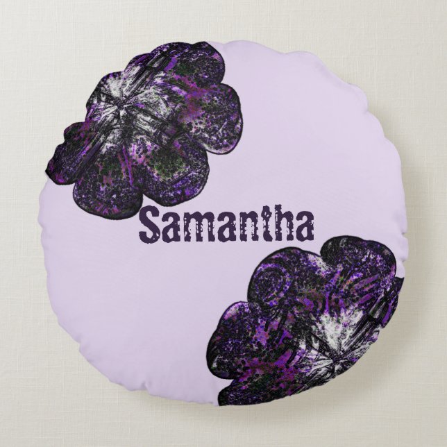 Welcome To The World Purple Flowers Girl Nursery Round Cushion (Front)