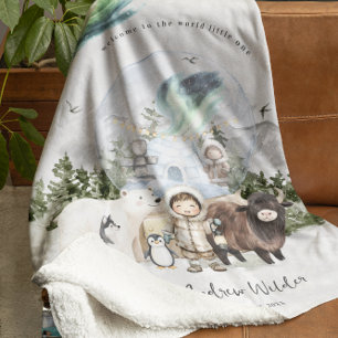 Welcome to the World   Woodland Aurora Nursery  Sherpa Blanket