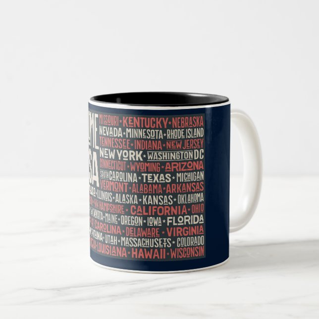 Welcome to USA with all 50 states  Two-Tone Coffee Mug (Front Right)