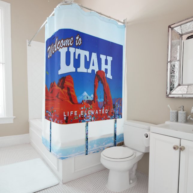 Welcome to Utah Sign Shower Curtain (In Situ)