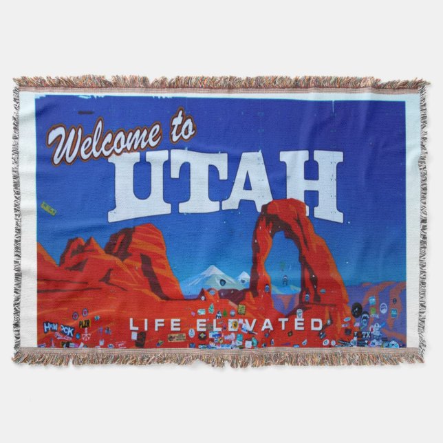 Welcome to Utah Sign Throw Blanket (Front)