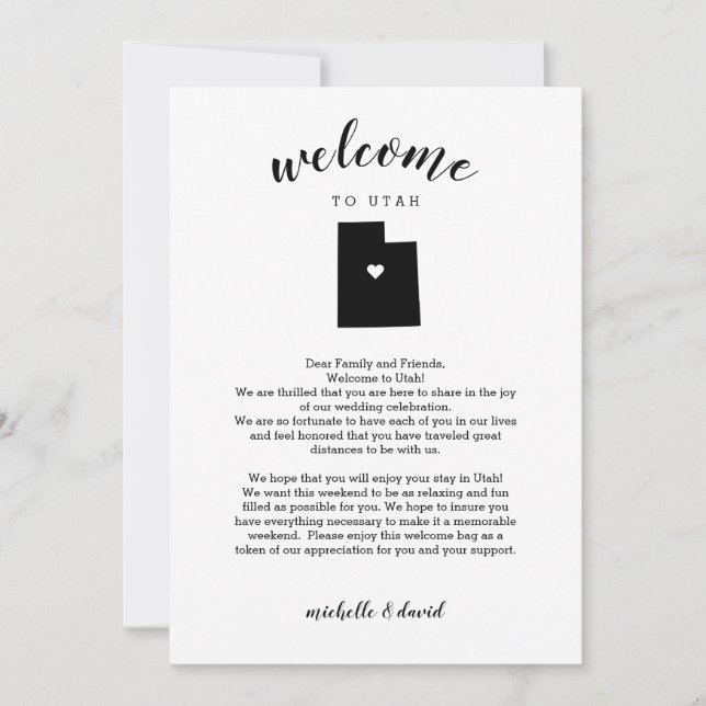 Welcome to Utah |  Wedding Letter & Itinerary (Front)
