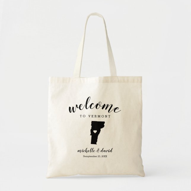 Welcome to Vermont | State Silhouette Wedding Tote Bag (Front)