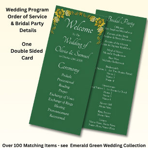 Welcome to Wedding Ceremony, Emerald Green & Gold Programme