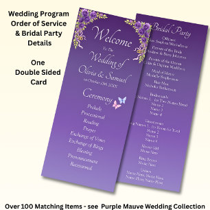 Welcome to Wedding Ceremony, Purple Mauve Flowers Programme